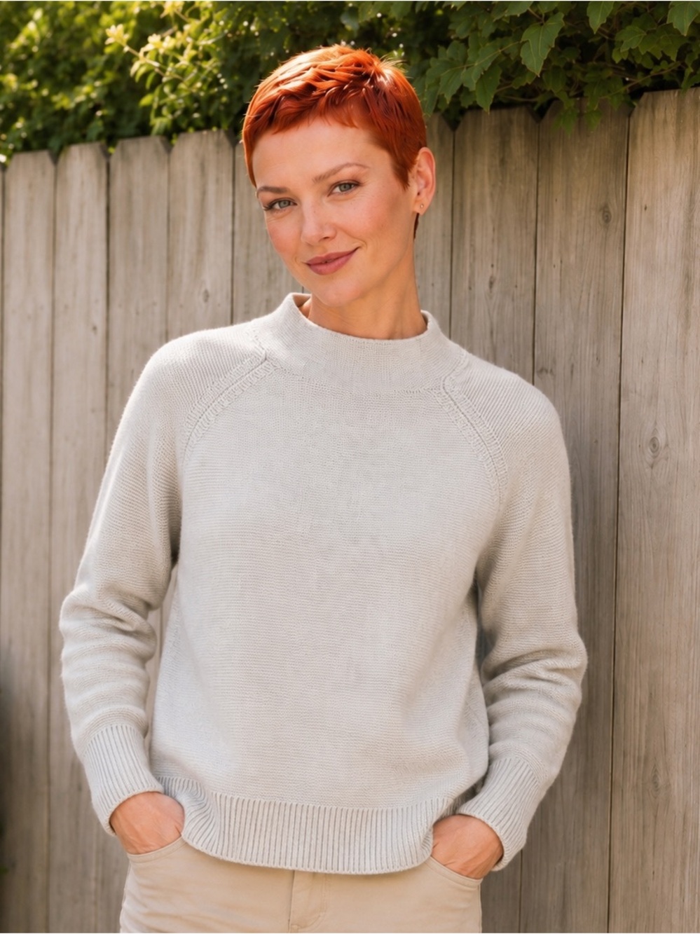 KINROSS 100% Cotton Oatmeal Beige Mock Neck Sweater M